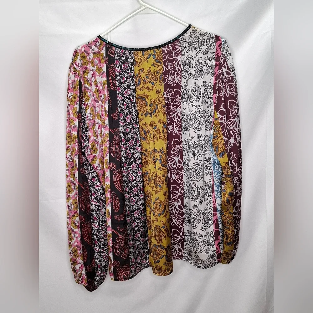 Anthropologie Daniel Rainn Corinne Beaded Sequin Mixed Blouse Peasant Top Large - Picture 3 of 9